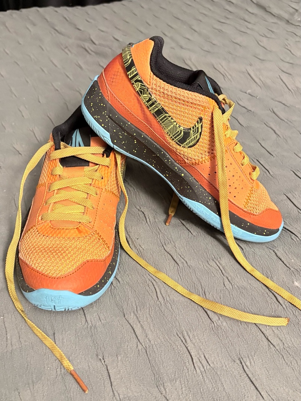 Nike Orange and Light Blue Kids Sneakers with Black and Yellow Details